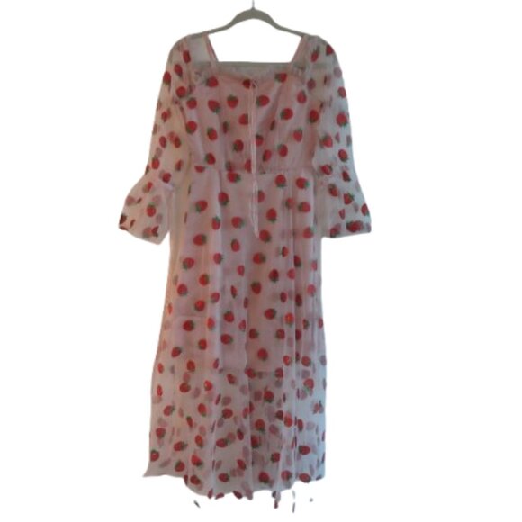 MASKED QUEEN COTTAGECORE Strawberry Tulle Midi Dress Whimsy Coquette Retro NWT - Picture 1 of 16